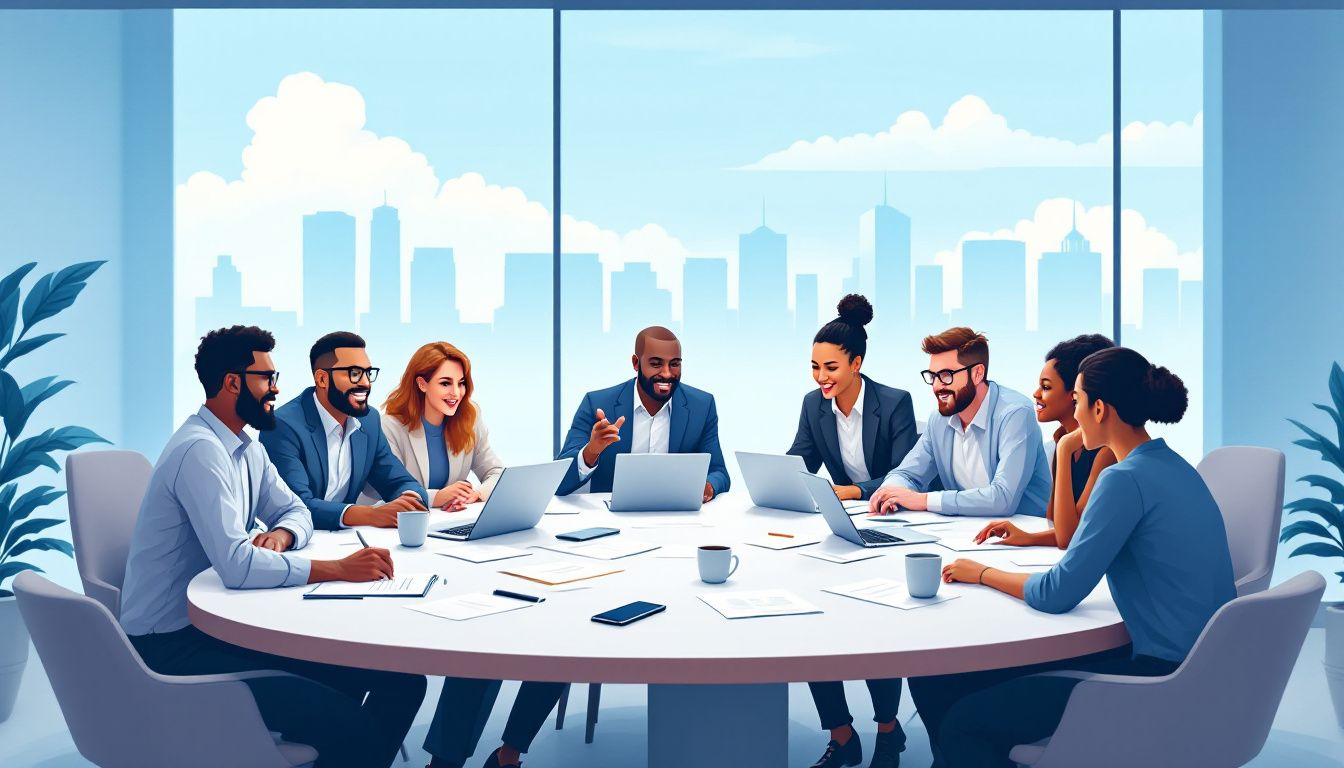 Eine Gruppe von Personen, die an einem B2B Webinar teilnehmen.