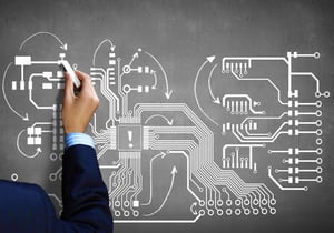 Close up image human hand drawing circuit board