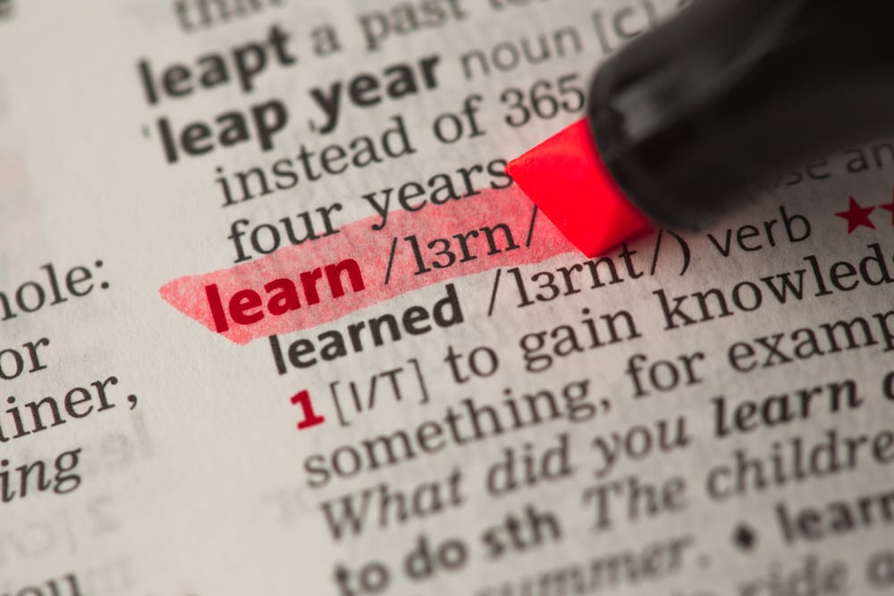 English word "learn" marked in red in lexicon